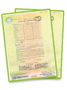 PSA-authenticated Marriage Contract (marriage certificate) on SECPA security paper, showing the Philippine Statistics Authority seal and multi-section form layout