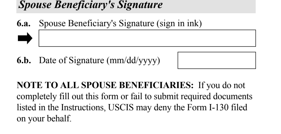 Form I-130A, Part 4 (signature) as it appears on edition 04/01/24