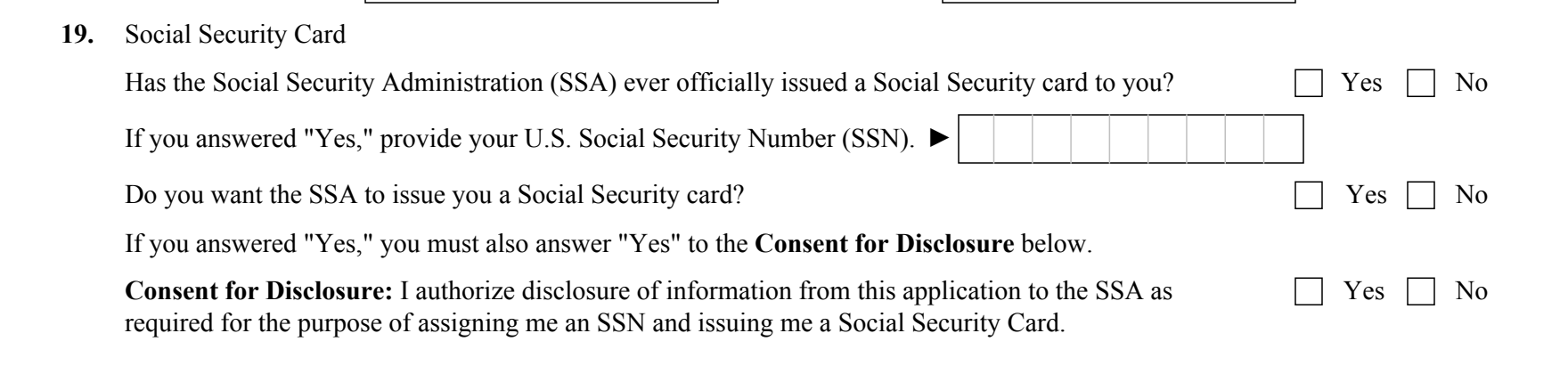 Form I-485, Part 1 (Social Security card request) : Item 19 as it appears on edition 09/18/26